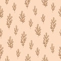 Seamless pattern with hand drawn brawn branches silhouettes on a peach beige background